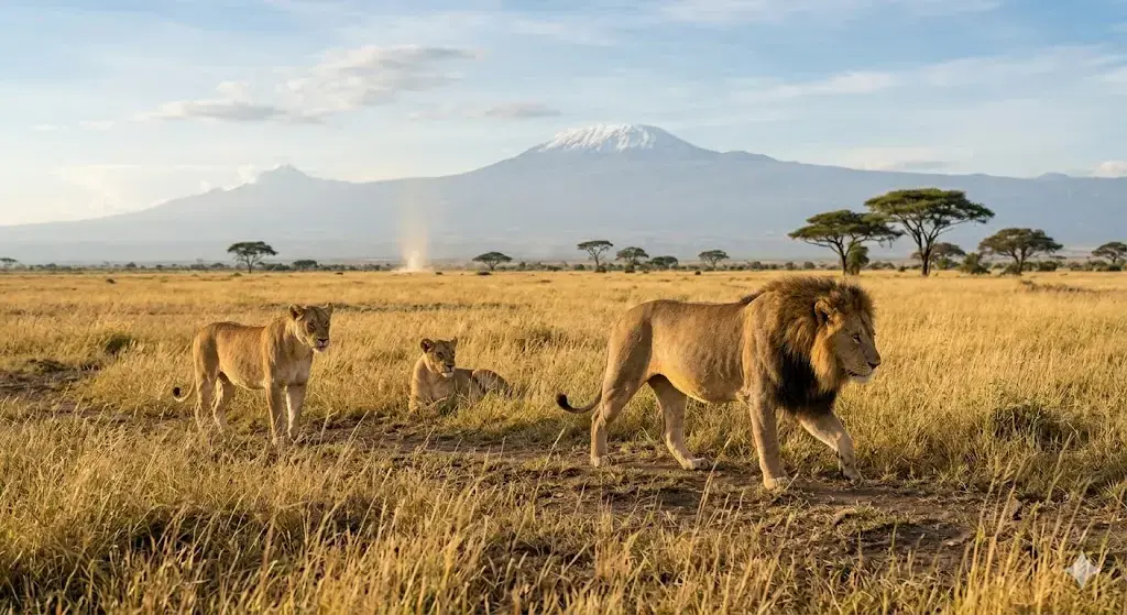 Amboseli — Elephants under Kilimanjaro.